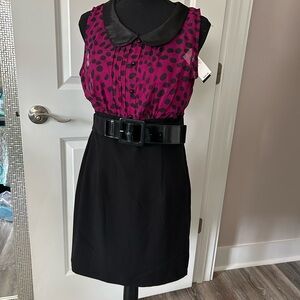 NWT Amy Byer Stylish Black and Pink Polka Dot Dress